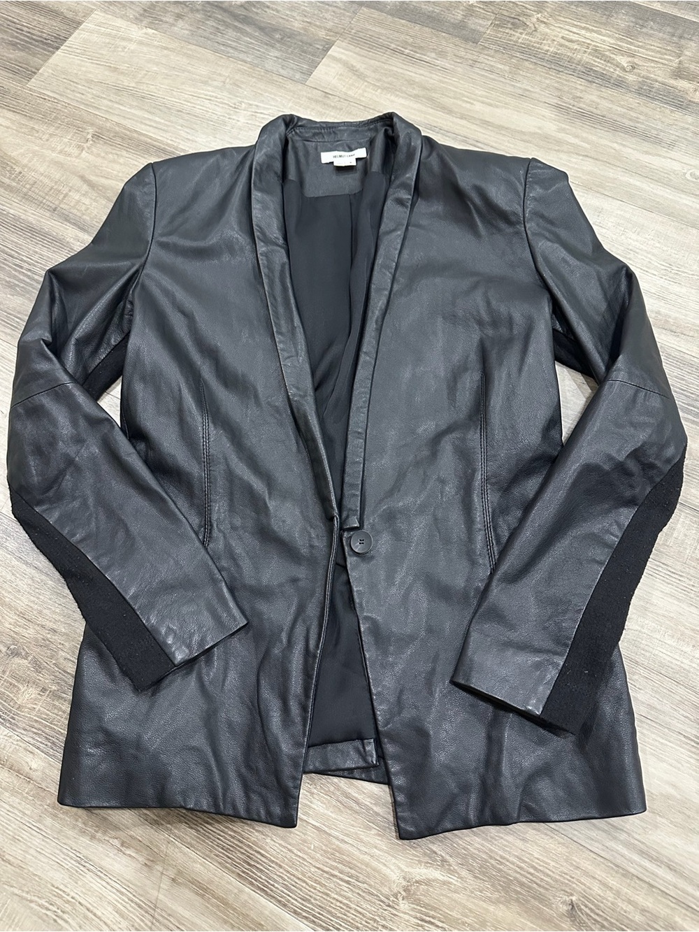Helmut Lang Black Leather Shawl Collar One Button Blazer Jacket